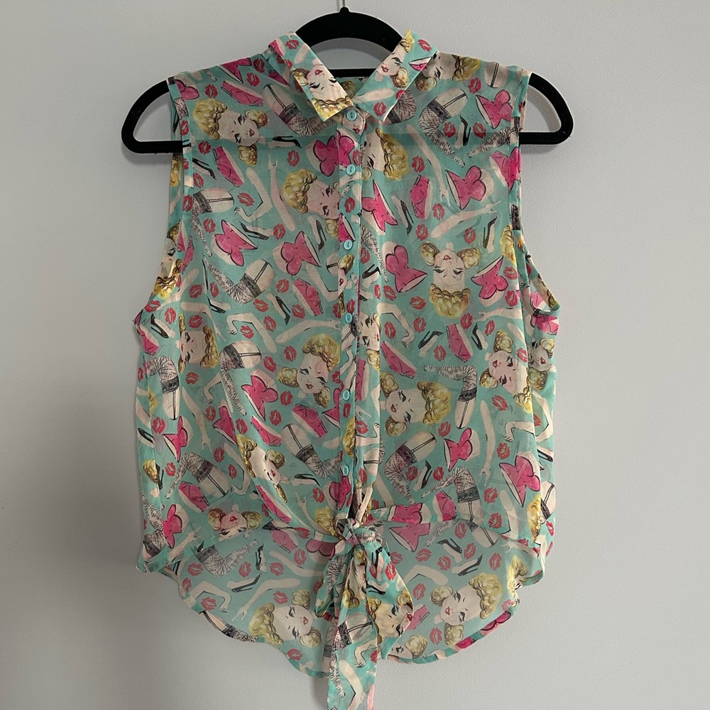 Iron Fist Front Tie Pin Up Print Tank Top Rockabilly/Psychobilly